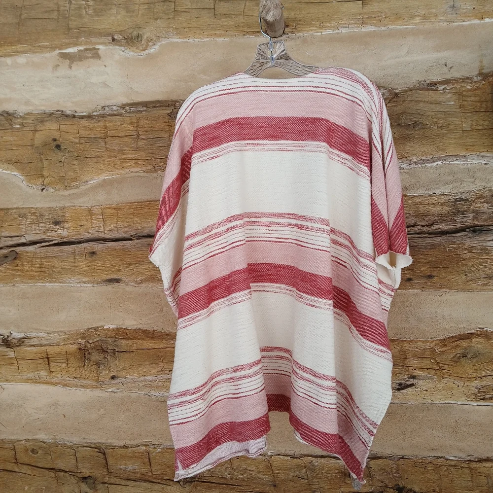 True Craft Red Striped Oversized Kimono Topper S/XS